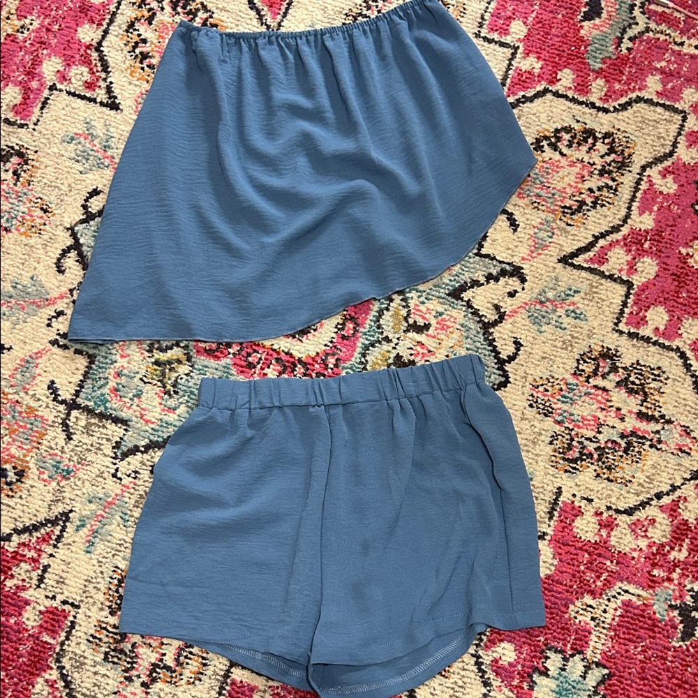 blue strapless set
